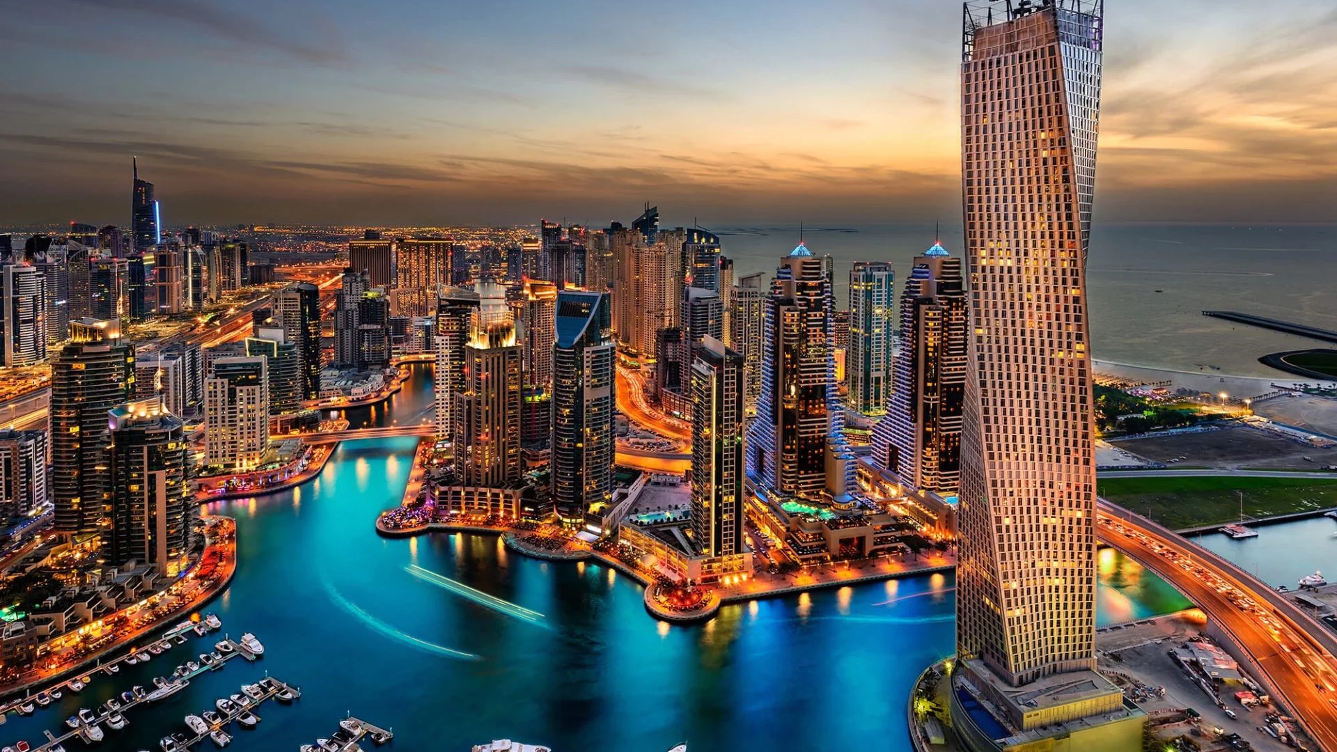 Dubai skyline at sunset
