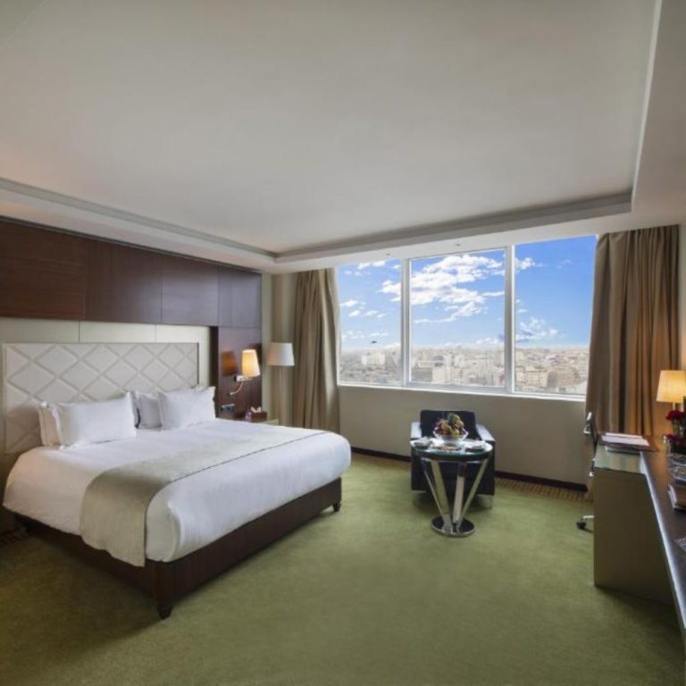 Room with a large bed